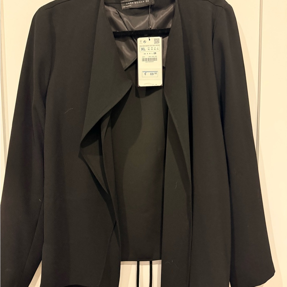 Zara Black Open-Front Draped Blazer Jacket